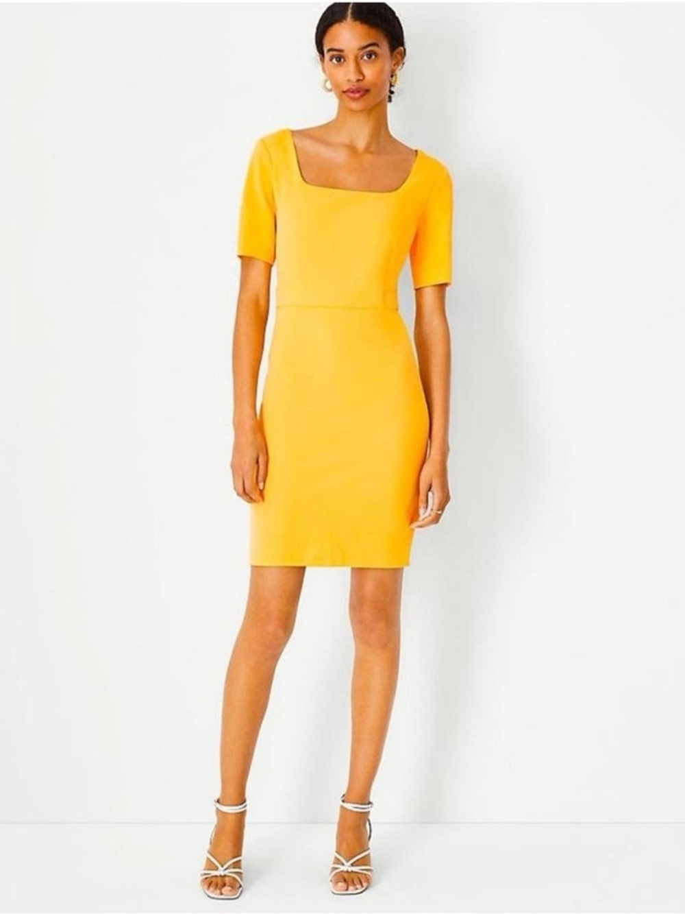 Ann Taylor Square-Neck Mini Dress in Bright Yellow